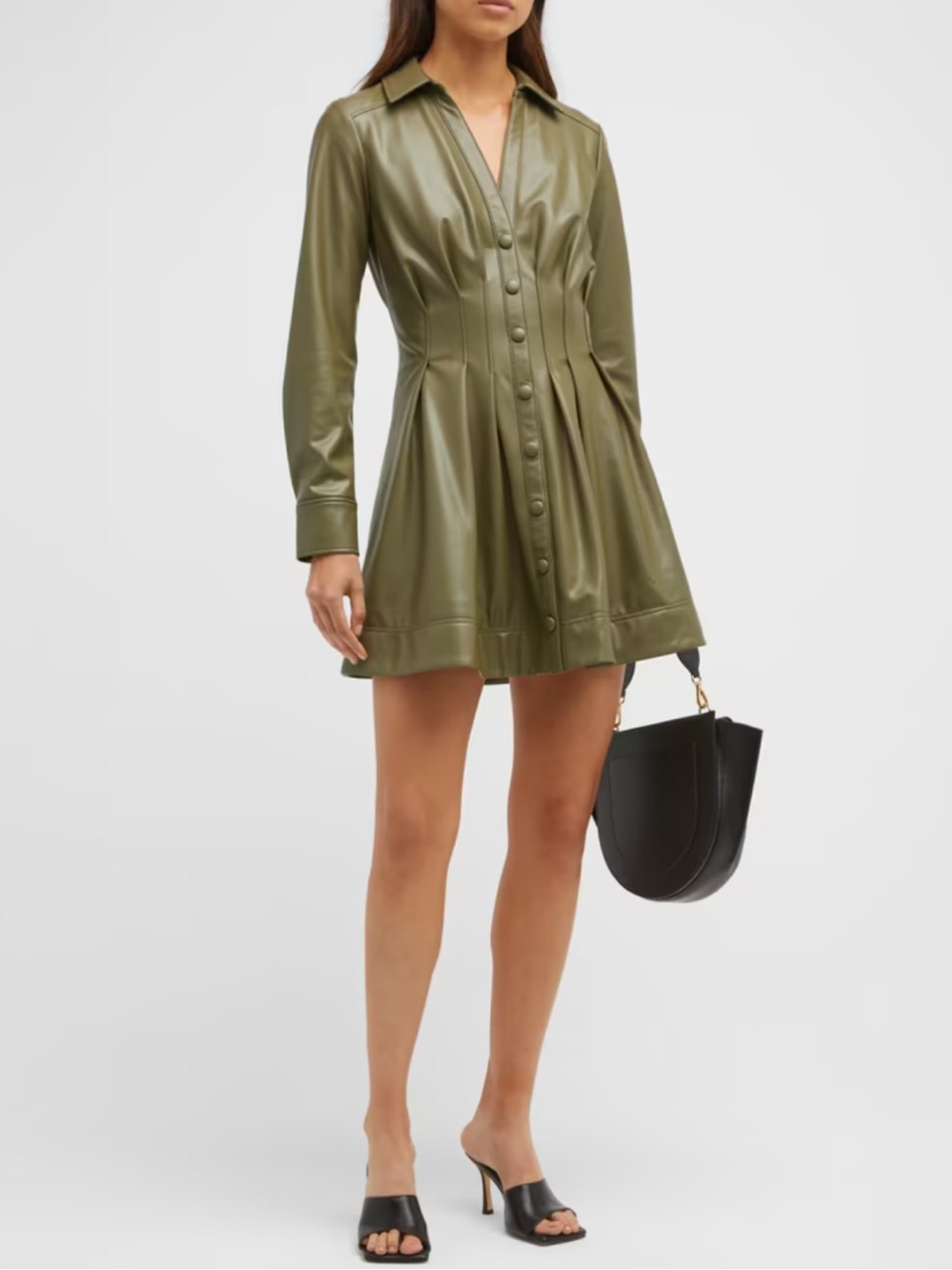 Veronica Beard Ameeta Stone Army 
Faux Leather Shirtdress Sz 0